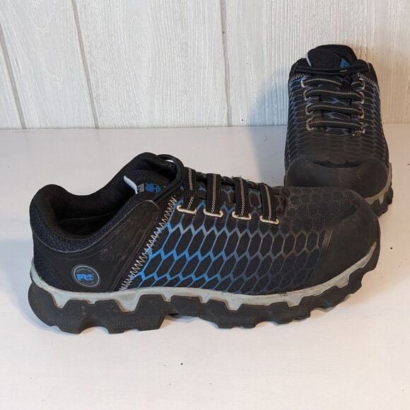 Timberland PRO Women's Powertrain Alloy-Toe Work Shoes Black Blue EUC SZ 8W - Picture 1 of 11